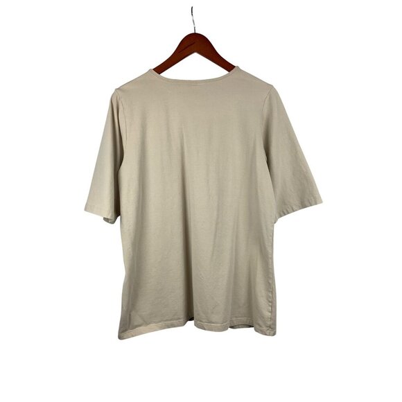 Susan Graver Beige Short Sleeve Top With Embellished V-Neck & Gem Details - Picture 2 of 5